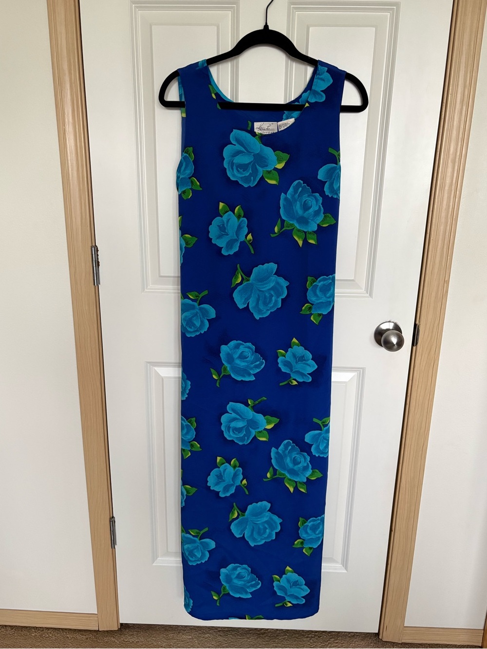 Kathie Lee Collection Royal Blue Maxi Dress with Teal Floral Print